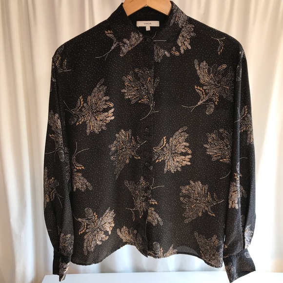 Vince Tops - Vince Silk Black Floral Top Blouse